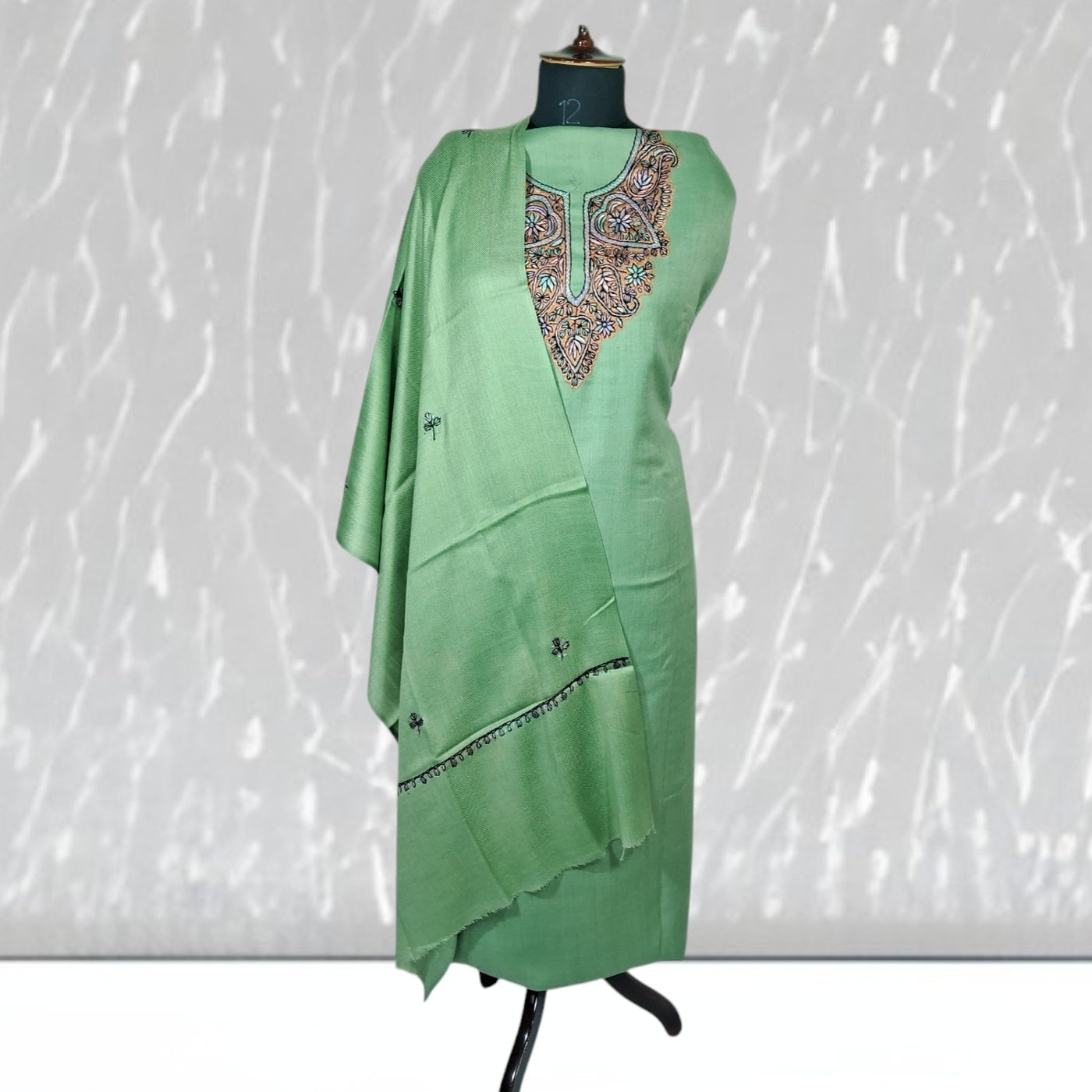 Kashmiri Sozni Work Suit | Woollen Suit | Unstitched Suit