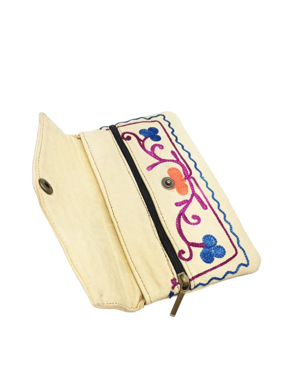 Suede Leather Flap Purse | Kashmiri Flap Purse | 6" Zip Purse - ZANSKAR ARTS