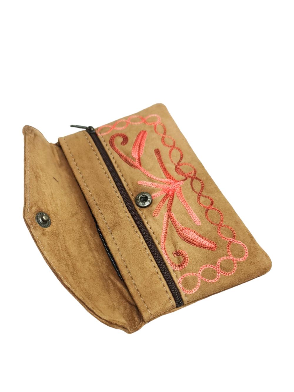 Suede Leather Flap Purse | Kashmiri Flap Purse | 6" Zip Purse - ZANSKAR ARTS