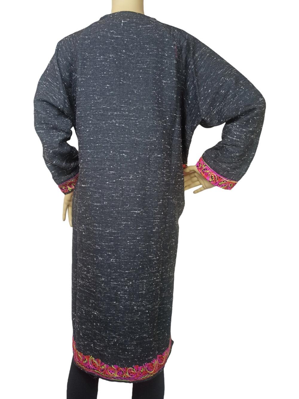 Ladies Yak Wool Faran | Natural Black XL | Kasmiri Culture - ZANSKAR ARTS