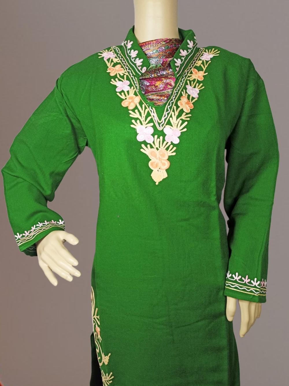 Woollen Long kurties | Coller V-Neck - ZANSKAR ARTS