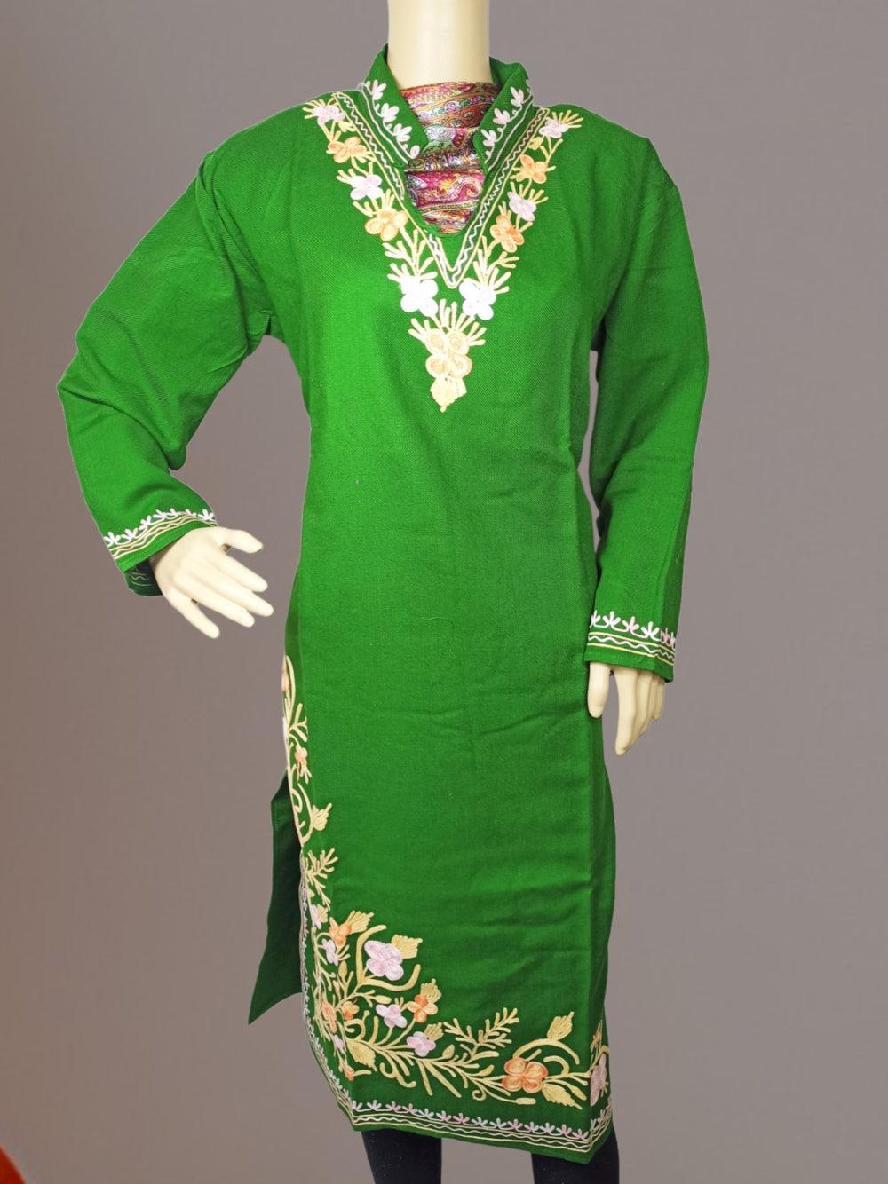 Woollen Long kurties | Coller V-Neck - ZANSKAR ARTS