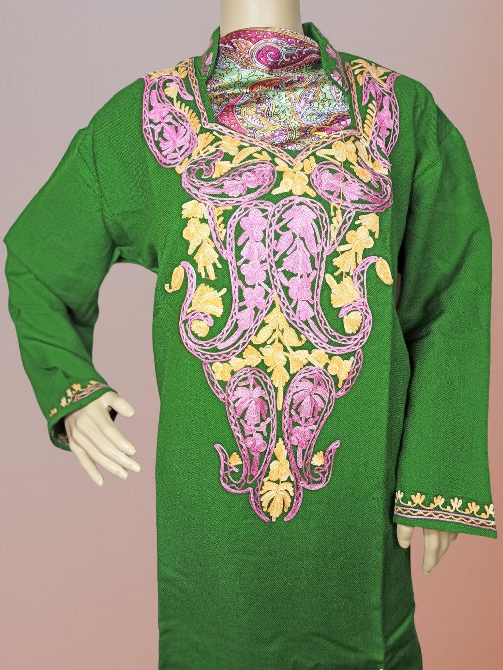 Woollen Long kurties | Coller V-Neck - ZANSKAR ARTS